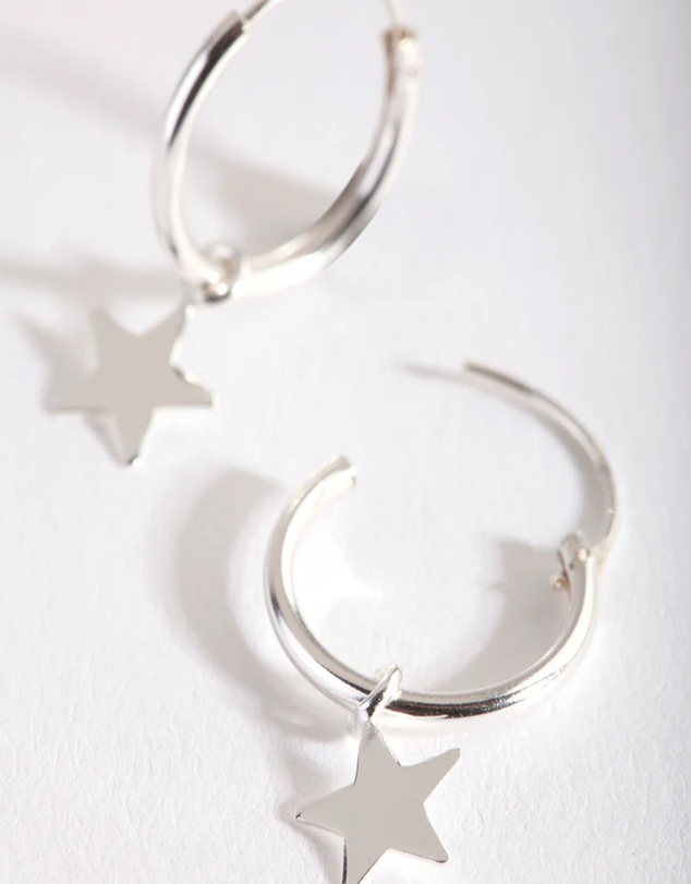 Lovisa - Sterling Silver Plain Star Dangle Hoop Earrings
