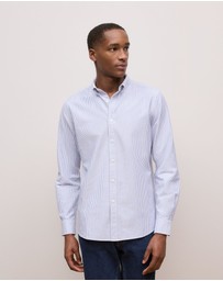 Trenery - Regular Fit Yarn Dyed Stripe Oxford Shirt in Steel Blue