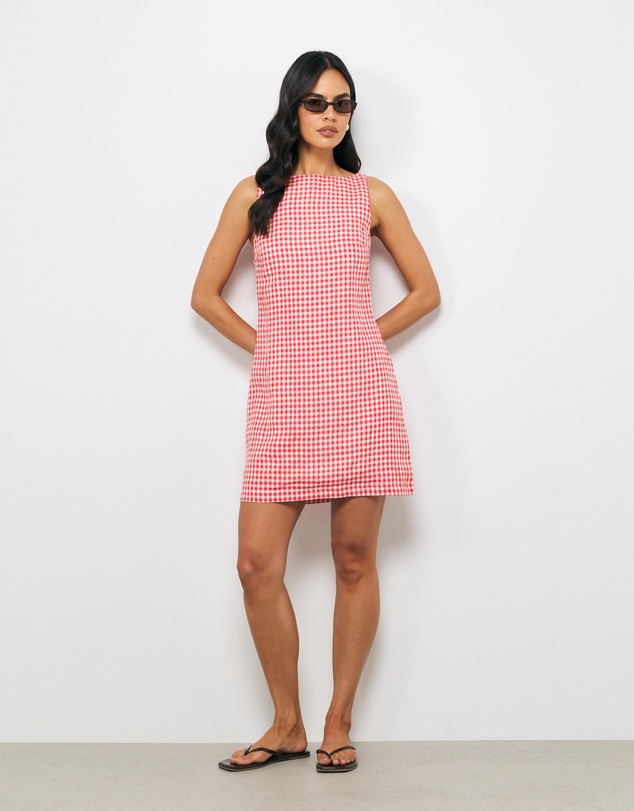 AERE - Inka Linen Gingham Mini Dress