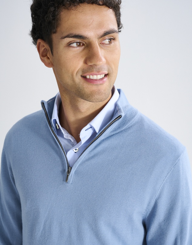 3 Wise Men - 3 Wise Men Harvey Zip Neck Merino Knit - Steel