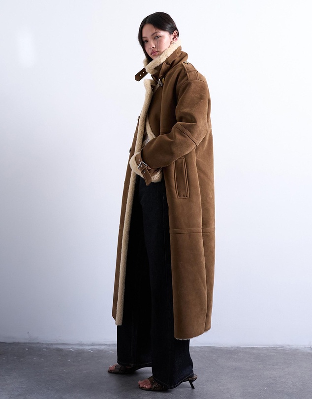 TOPSHOP - Longline Funnel Aviator Shearling
