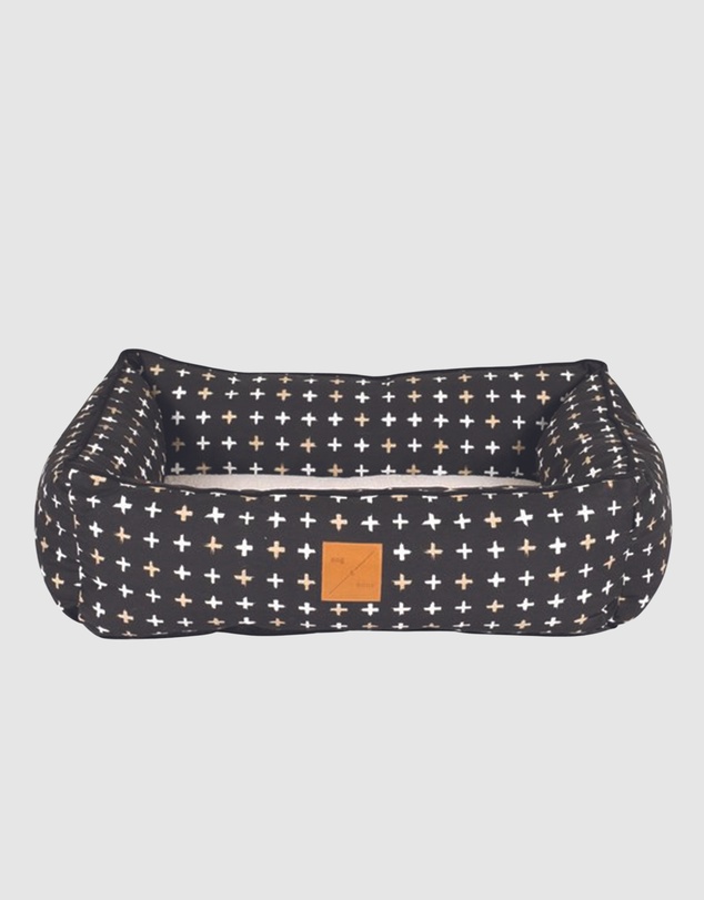 Mog & Bone - Bolster Dog Bed  - Black Metallic Cross Print