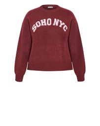 City Chic - Plus size Soho Crew Knit Jumper - burgundy
