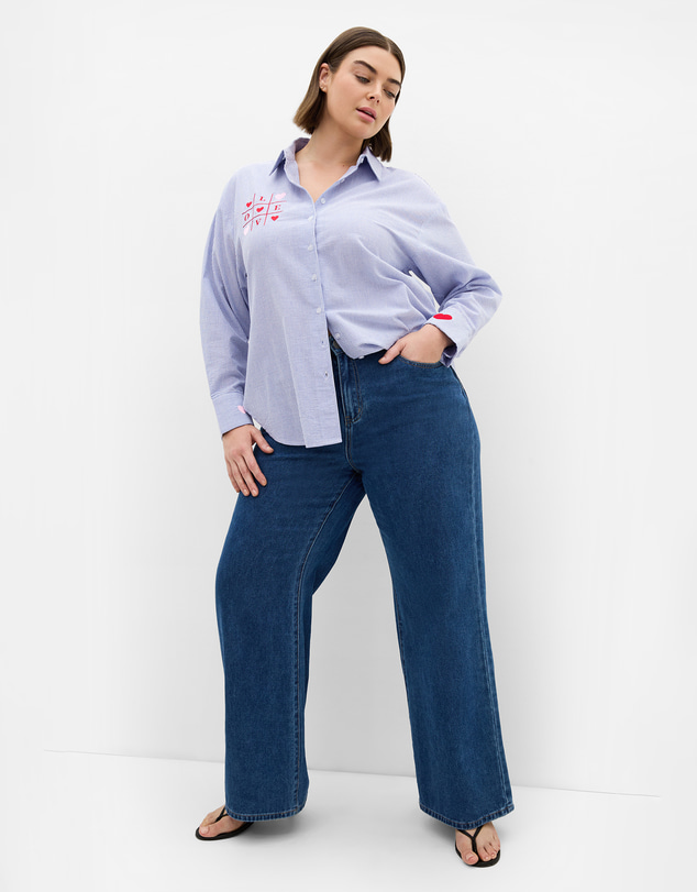 City Chic - Plus size My Heart Stripe Cotton Shirt - blue