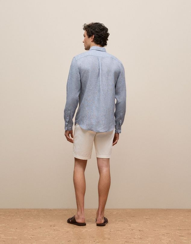 Trenery - Regular Fit Yarn Dyed Linen Grid Shirt in Navy