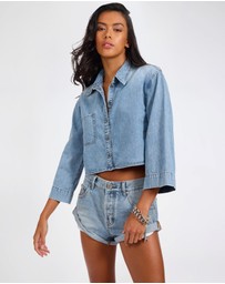 ONE TEASPOON - Gracie Cropped Denim Shirt - Misty Blue