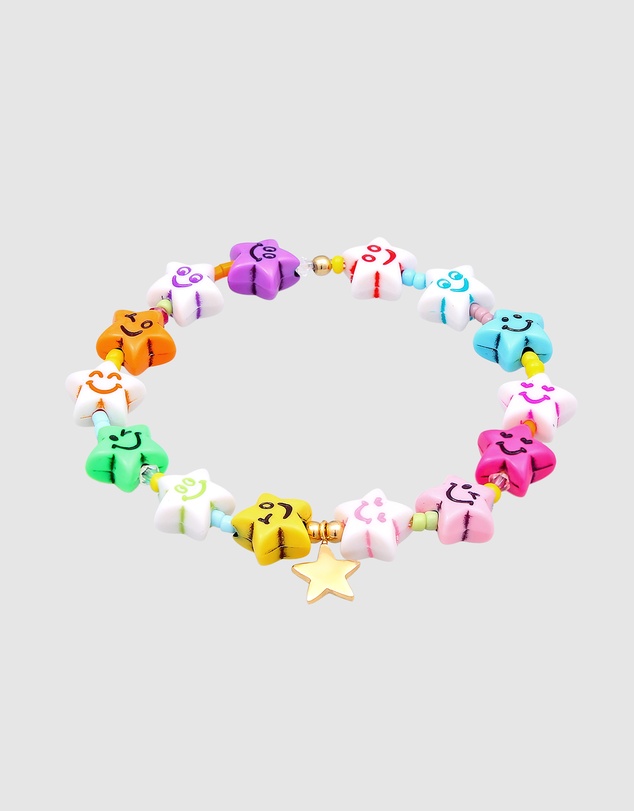 Elli Jewelry - Bracelet Smiling Face Star Colourful with Crystal 925 Sterling Silver Gold Plated