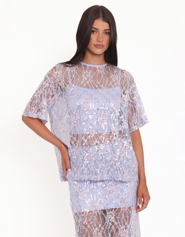 Petal & Pup - Yonder Sheer Lace Tee Top - Purple