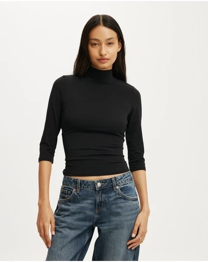 Cotton On - 90S Mock Neck 3/4 Sleeve