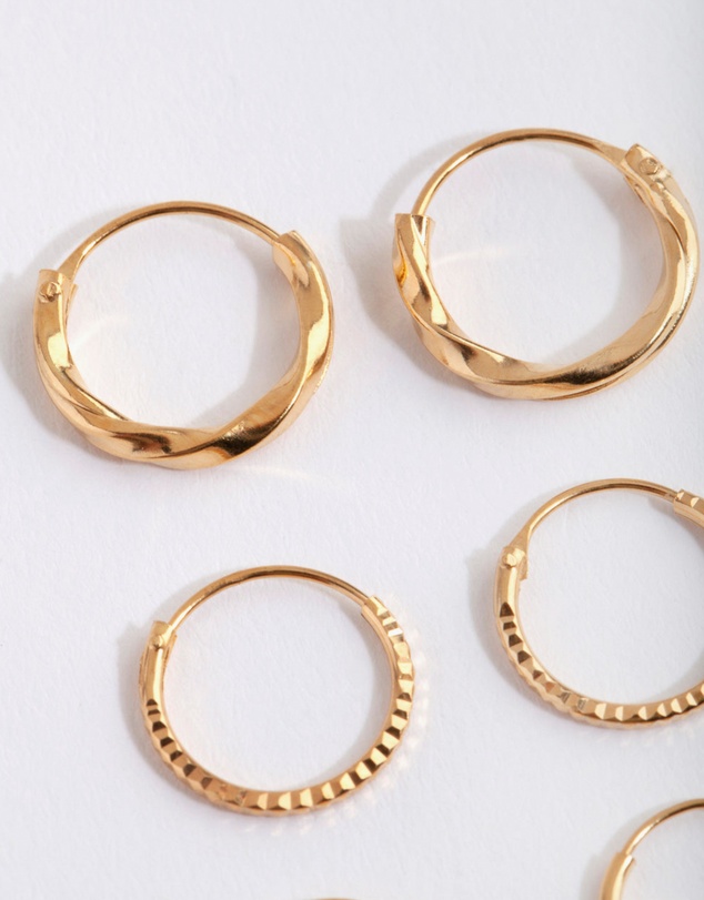 Lovisa - Gold Plated Sterling Silver Graduating Textured Hoop Earring Pack
