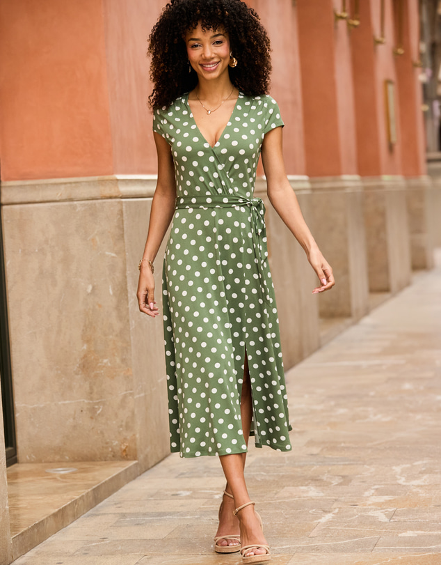 Sosandar - Spot Print Faux Wrap Dress