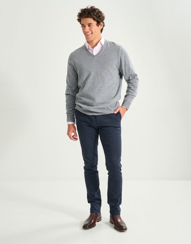 3 Wise Men - 3 Wise Men Fisher V Neck - Grey Marle