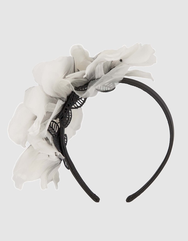 Max Alexander - Large White Black Flower Headband Fascinator
