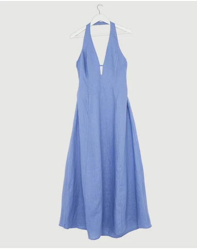 Revibe - Repaired AERE Odele Linen Halter Midi Dress - AU 14
