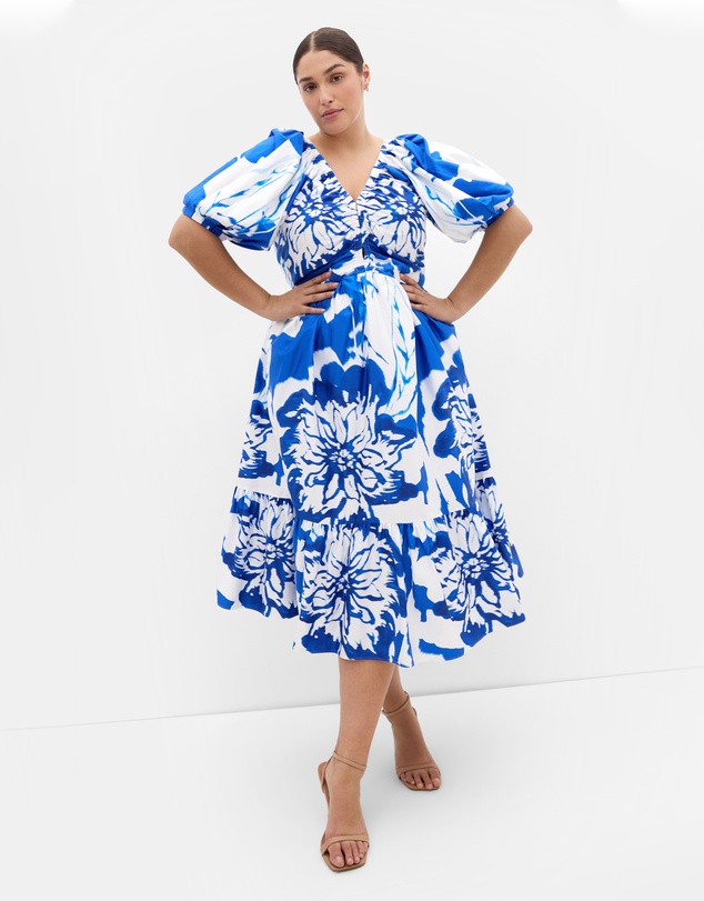 City Chic - Gracey Print Puff Sleeve Midi Dress
