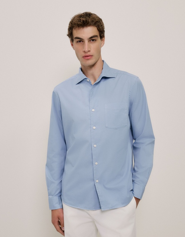 Trenery - Garment Dyed Cotton Twill Shirt in Faded Blue