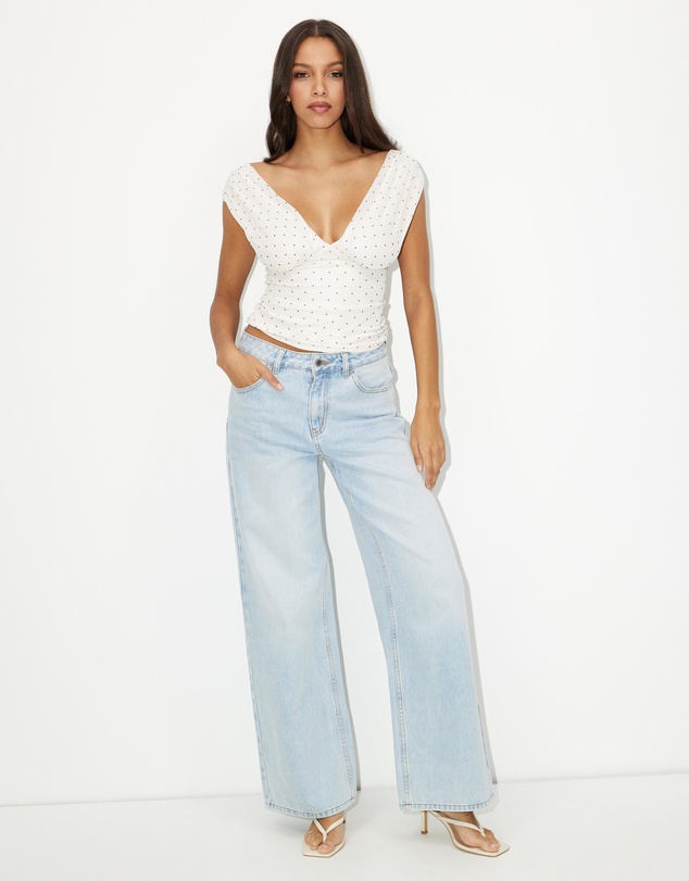 Dazie - Into You Polka Dot Off Shoulder Top