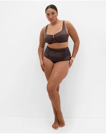 City Chic - Plus size Capri Hi Waist Bikini Brief - chocolate