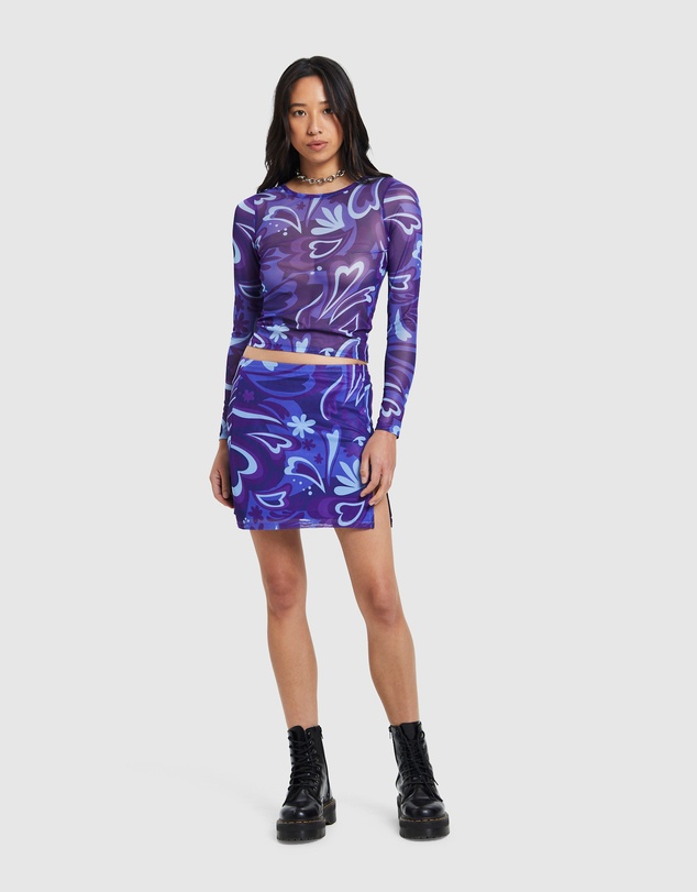 Neon Hart - Holly Printed Mesh Long Sleeve Top