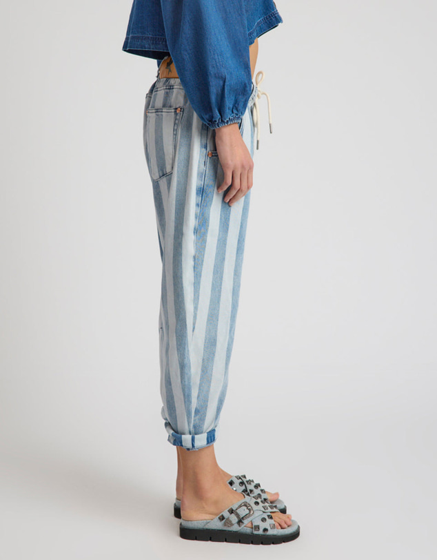 ONE TEASPOON - Outcasts Low Waist Drop Crotch Harem Denim Jeans - Beach Club Stripe