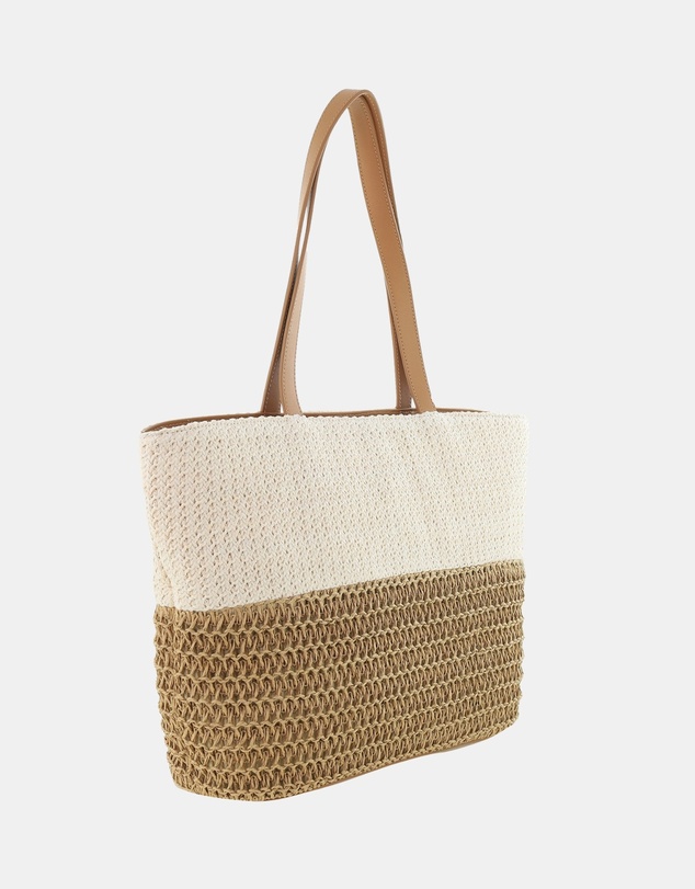 Milleni - Milleni Woven Raffia 2-Tone Tote Bag