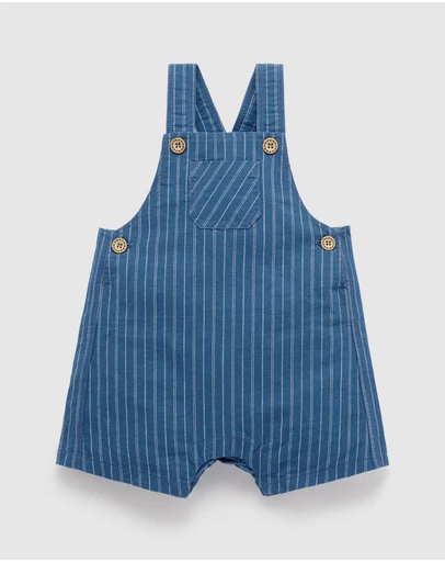 Purebaby - Linen Blend Striped Overall-Kids-Babies