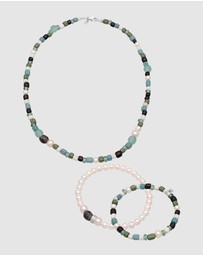Kuzzoi - ICONIC EXCLUSIVE - Jewelry Set Glass Bead Set with Shell Core Pearls in 925 Sterling Silver