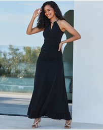 Sosandar - Ruched Front Halter Neck Jersey Maxi Dress