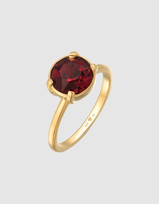 Elli Jewelry - Dark Red Crystal Solitaire Ring in Gold-Plated 925 Silver