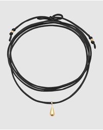 Elli Jewelry - Necklace Satin Ribbon Black Drop Pendant in 925 Sterling Silver Gold Plated