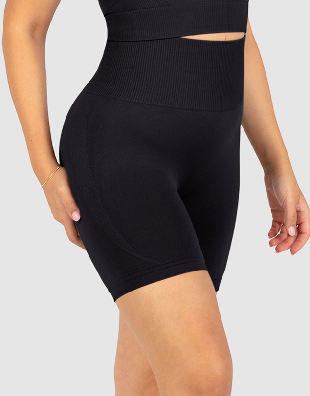 B Free Intimate Apparel - Double Racer Padded Sports Bra & High Waist Midi Biker Shorts Set