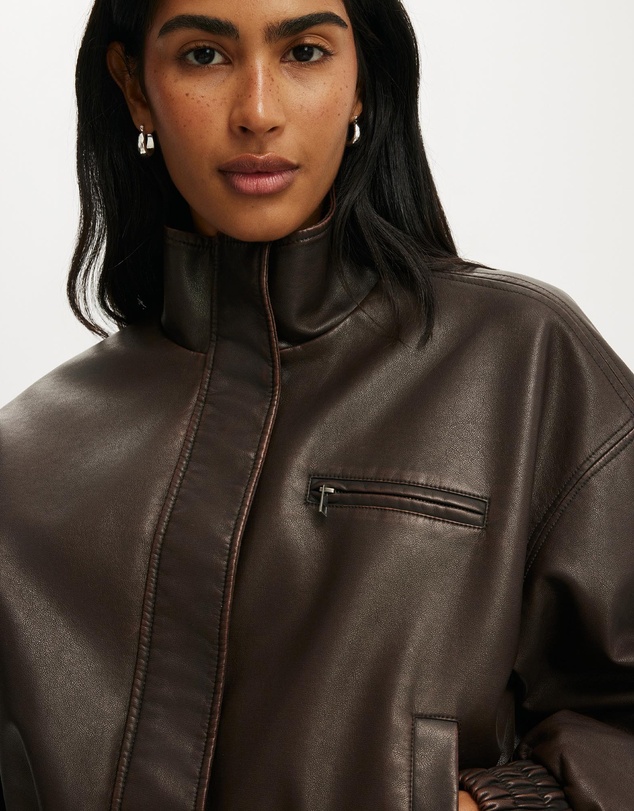 Cotton On - Easton Faux Leather Bomber Jacket