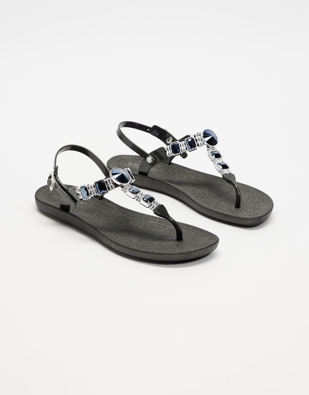 Holster - Mykonos Jewelled T-bar Sandal - Black - Women's