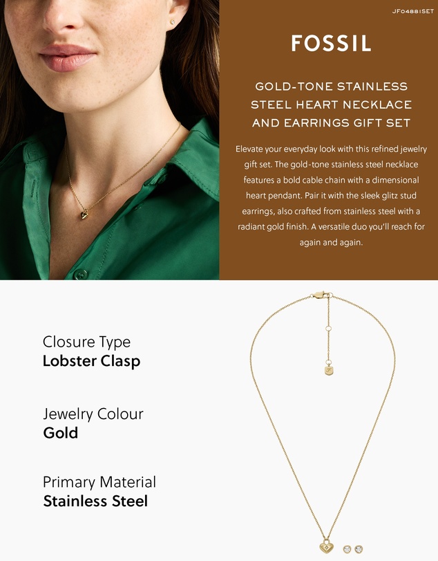 Fossil - JEWELERY Gold-Tone Heart Necklace and Earrings Gift Set