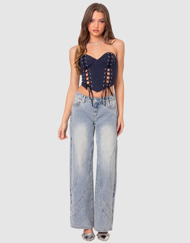 EDIKTED - Oaklynn Stitch Detail Low Rise Jeans