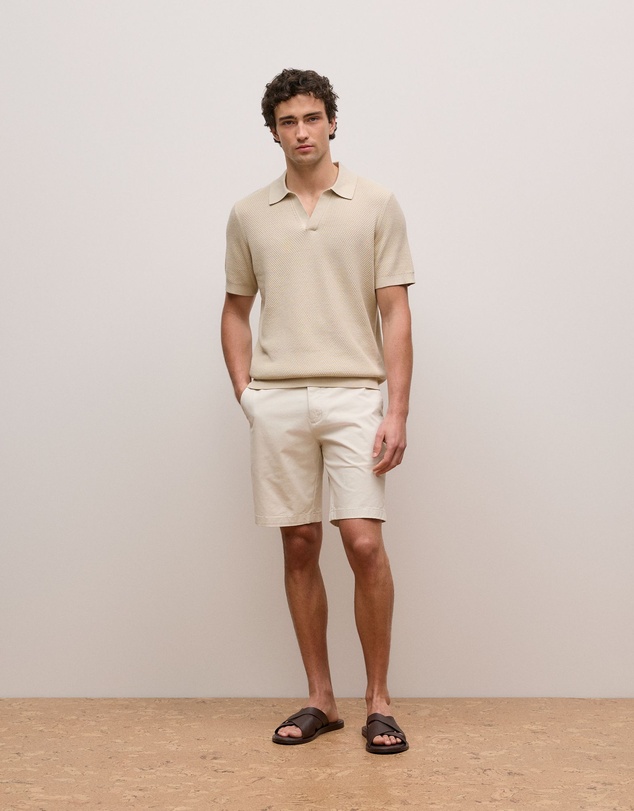Trenery - Cotton Texture Stitch Polo in Stone