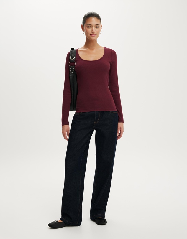 Cotton On - Scoop Neck Rib Long Sleeve Top