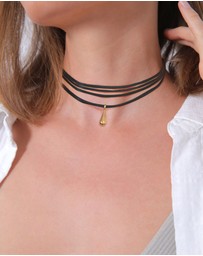 Elli Jewelry - Necklace Satin Ribbon Black Drop Pendant in 925 Sterling Silver Gold Plated