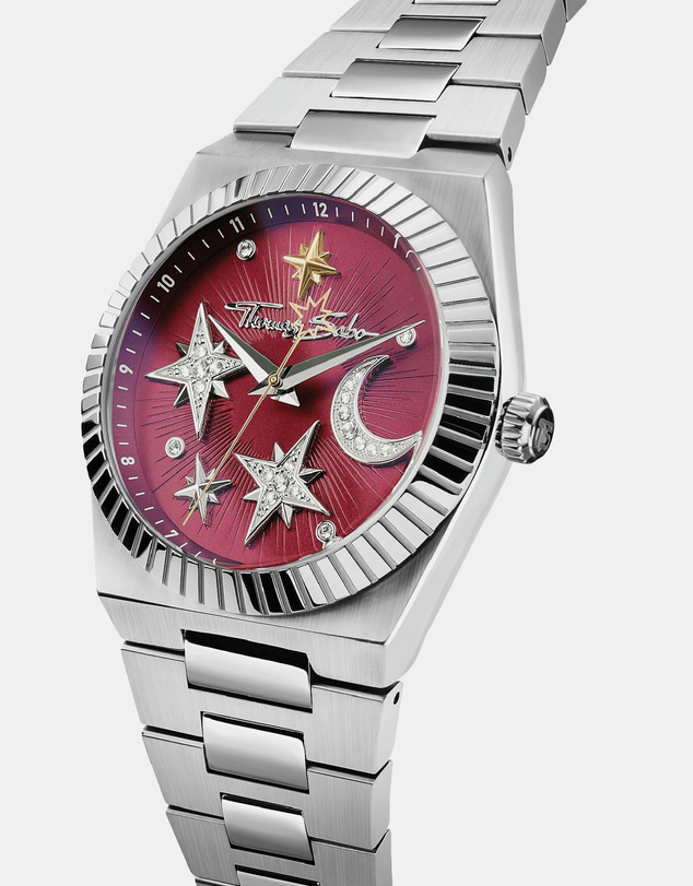 THOMAS SABO - Women's Moon and Stars Watch with Burgundy Dial