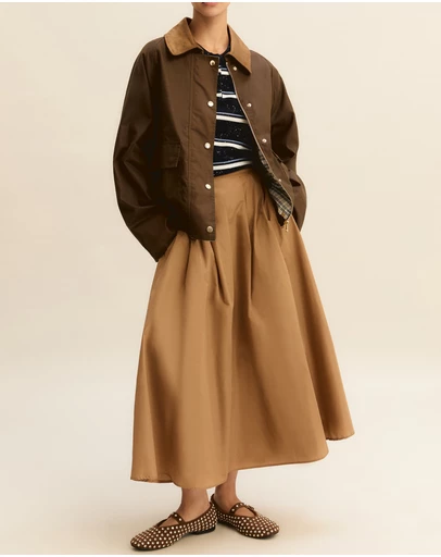 Emme - Camel Taffeta Midi Skirt