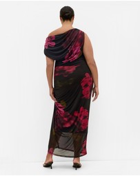 City Chic - Plus size Vivid Mesh Garden Print Maxi Dress - black