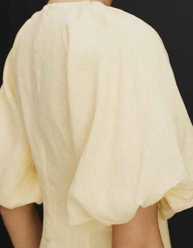 AERE - Imogen Linen Puff Sleeve Midi Dress