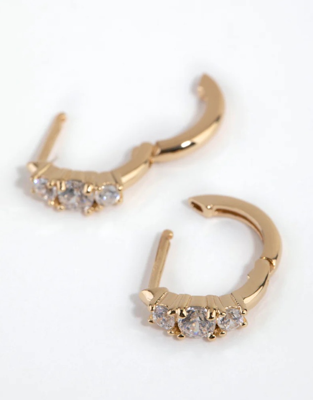 Lovisa - Gold Plated Sterling Silver Round Cubic Zirconia Huggie Earrings