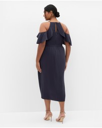 City Chic - Plus size Love Siren Ruffle Shoulder Dress - navy