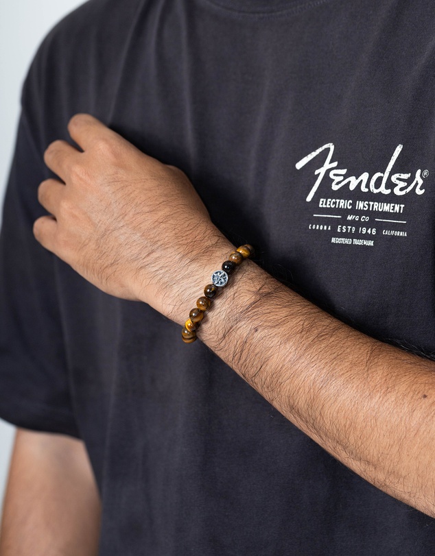 Kuzzoi - ICONIC EXCLUSIVE - Tiger's Eye Bead Bracelet with 925 Silver Compass
