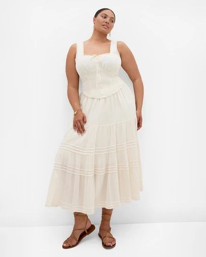 City Chic - Plus size Meghan Cotton Corset Tank - cream