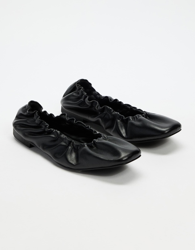 AERE - Lola Ruched Leather Ballet Flats