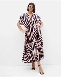 City Chic - Plus size Eloisa Timeless Stripe Pleat Dress - bone