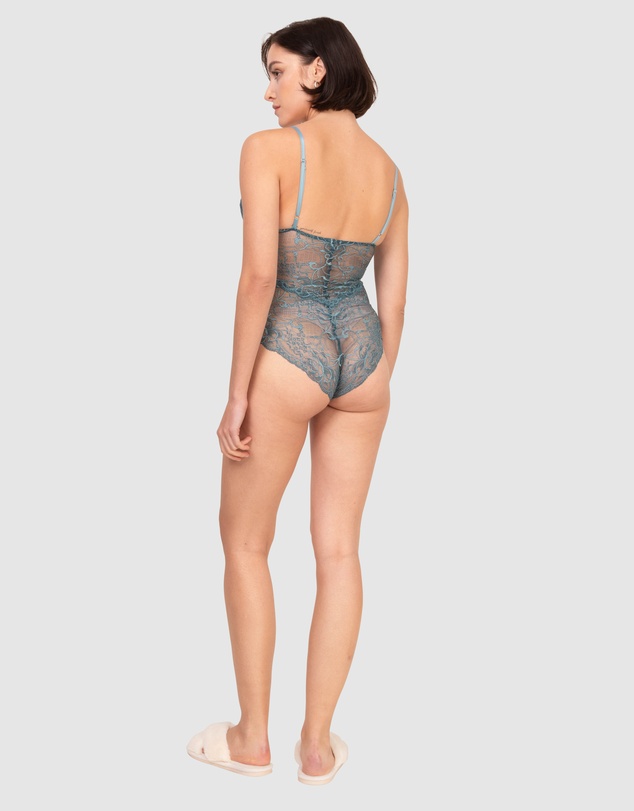 Oh!Zuza - V Neck Sheer Floral Lace Bodysuit