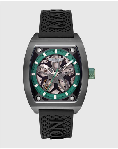 Aston Martin - TRG IP Gunmetal Titanium Case Podium Green Dial Black Silicone Strap Watch